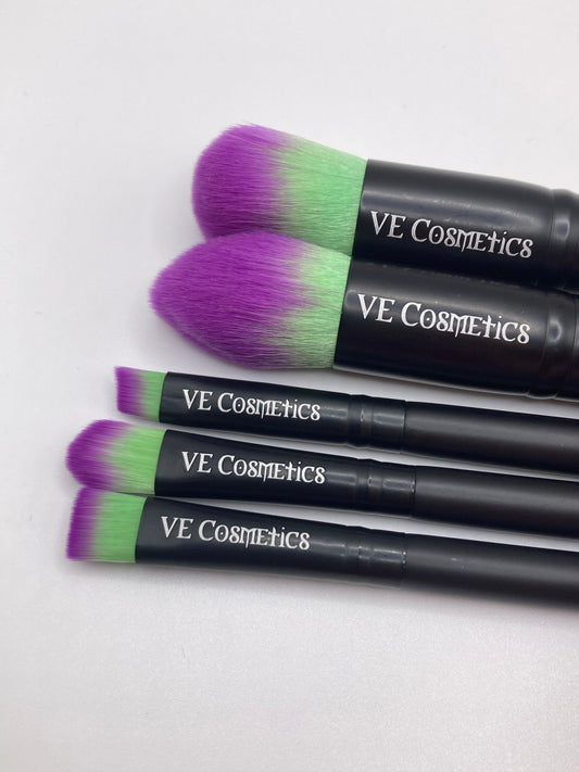 Vegan 5 Piece Brush Set (Green/Purple)